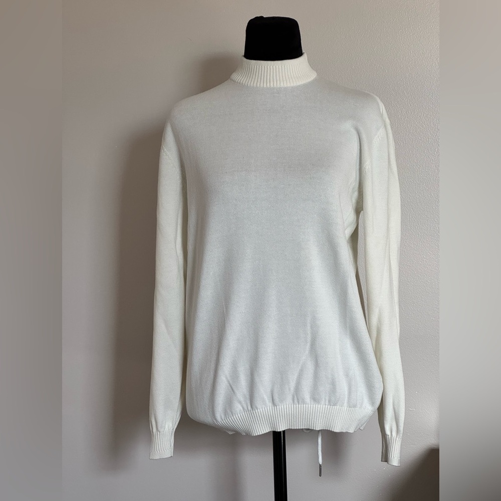 LaVane New York Men's Solid White Cotton Blend Mock Turtleneck Sweater